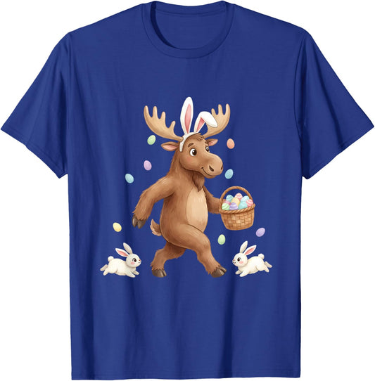 Cute Easter Bunny Rabbit with Eggs Whimsical Moose Design T-Shirt - T-Shirt | Royal
