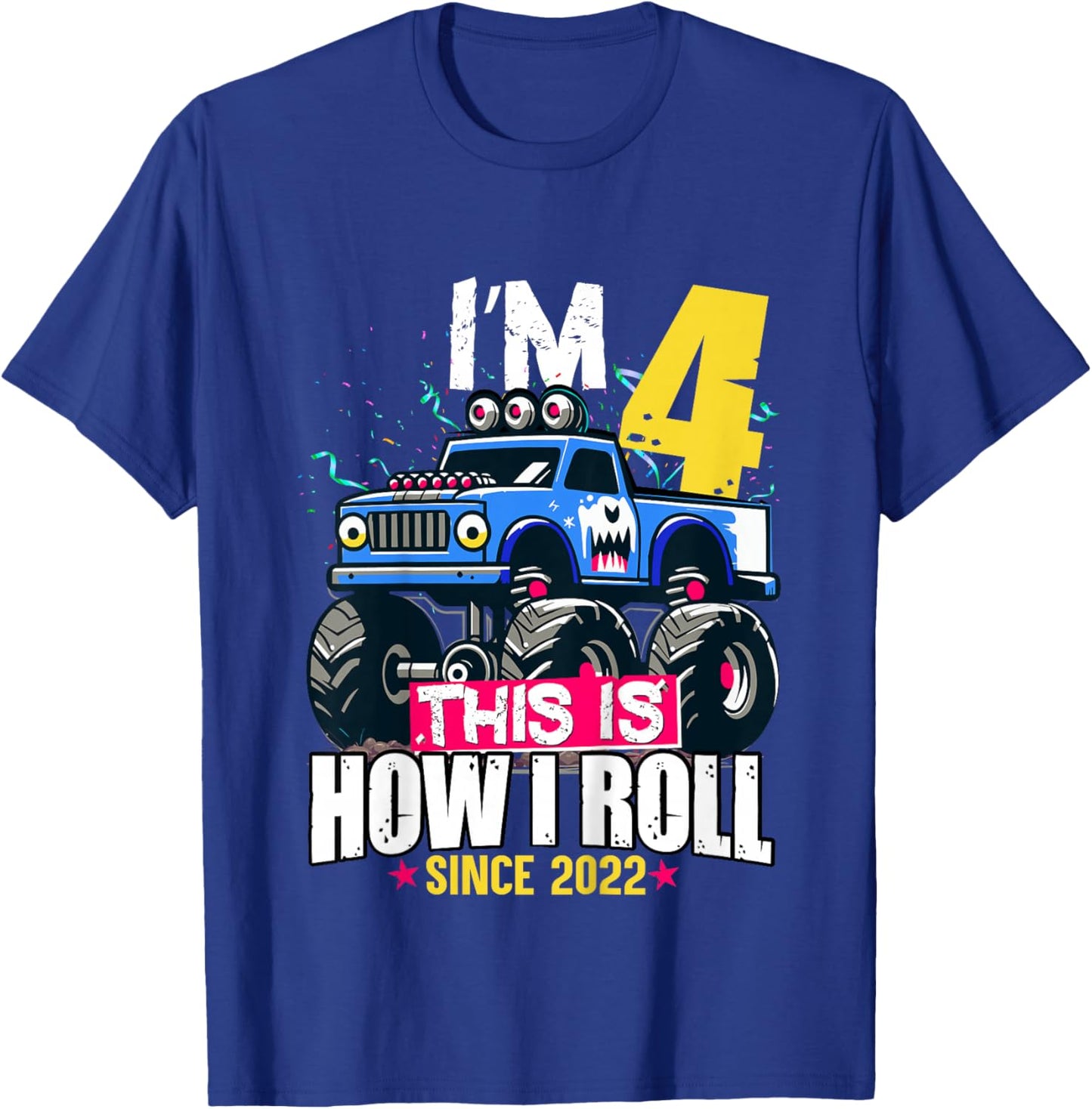 Kids Cute 4th Birthday Truck Turning 4 Years Old Boy Born in 2022 T-Shirt - T-Shirt | Royal