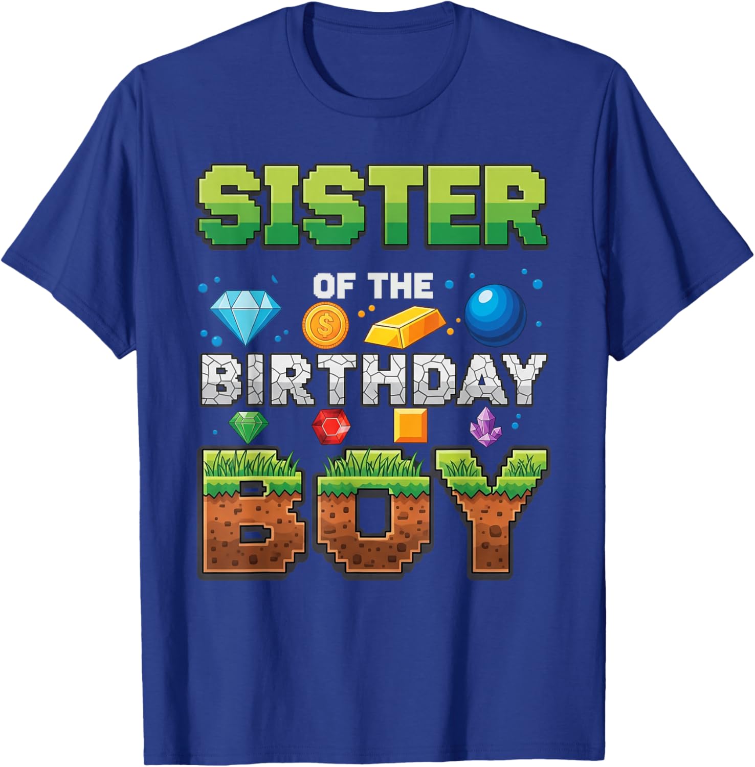 Sister of The Birthday Boy Game Pixel Number T-Shirt - T-Shirt | Royal