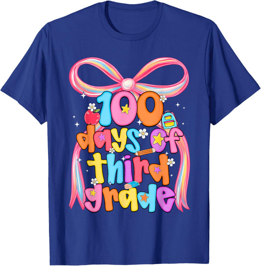 100 Days of 3rd Grade Teacher Coquette Bow Girl Women T-Shirt - T-Shirt | Royal