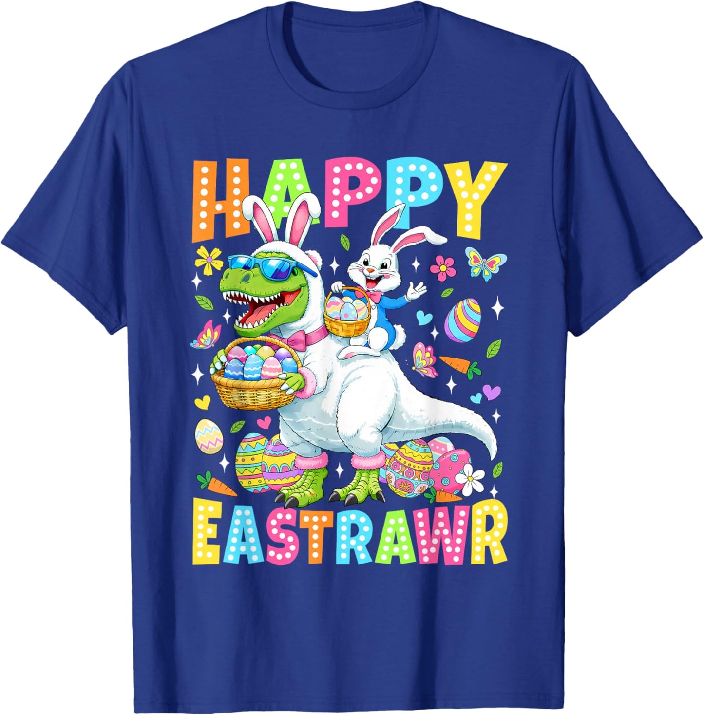 Funny Happy Eastrawr Toddler Boys Kids T-Rex Easter Dinosaur T-Shirt - T-Shirt | Royal
