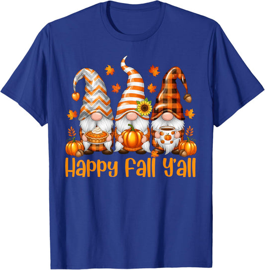 Happy Fall Y'all Gnome Pumpkin Thanksgiving Men Women Autumn T-Shirt - T-Shirt | Royal