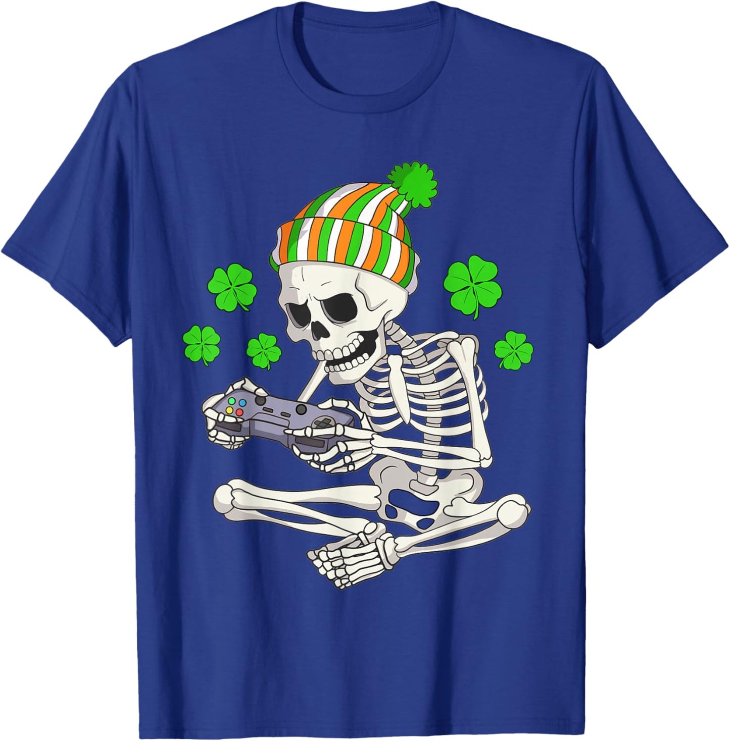 Boys St Patricks Day Skeleton Gamer Video Games Gaming T-Shirt - T-Shirt | Royal