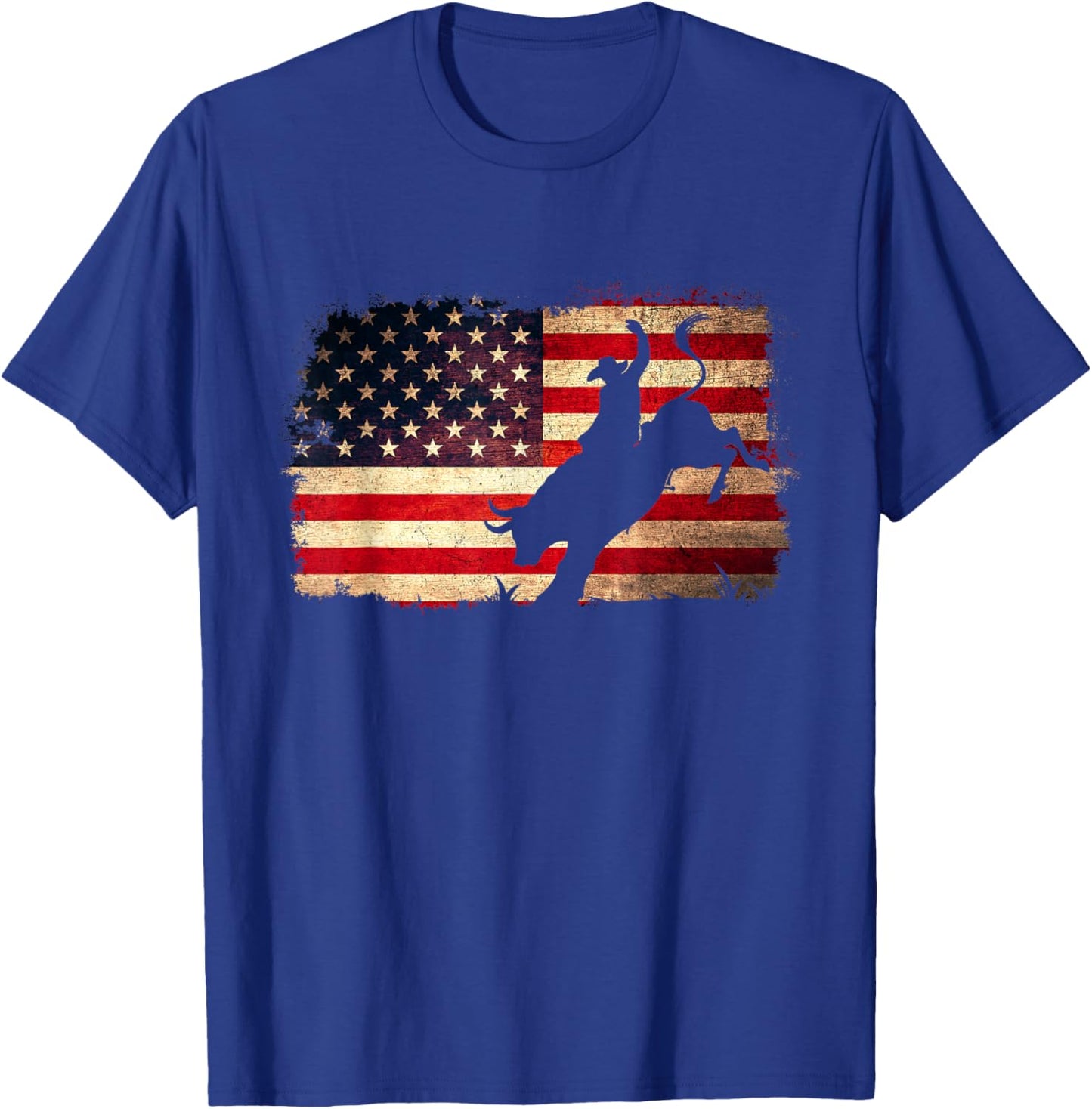 Rodeo Cowboy Bull Rider Western Country Patriotic USA Flag T-Shirt - T-Shirt | Royal