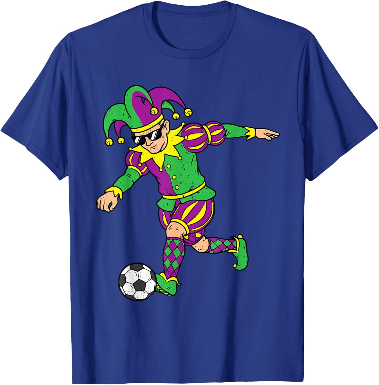 Jester Playing Soccer Mardi Gras Carnival Sport Men Boy Kids T-Shirt - T-Shirt | Royal