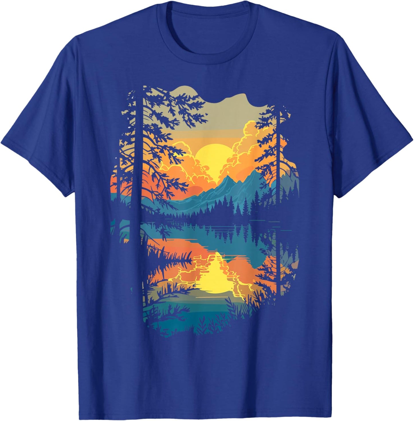 Nature Trees Reflection Forest Outdoor T-Shirt - T-Shirt | Royal
