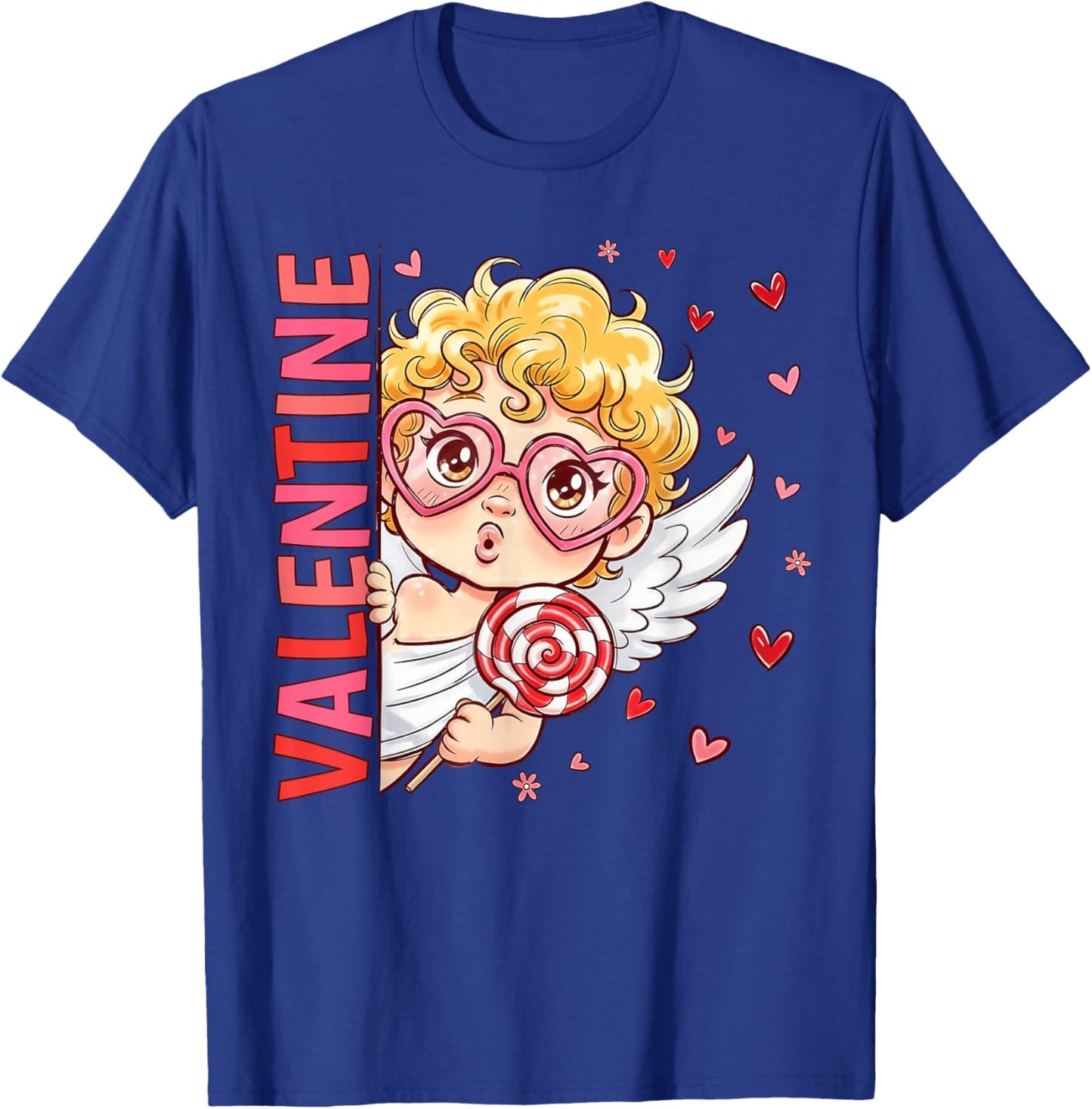 Retro Cupid Cute Heart Sunglasses Happy Valentine Men Women T-Shirt - T-Shirt | Royal