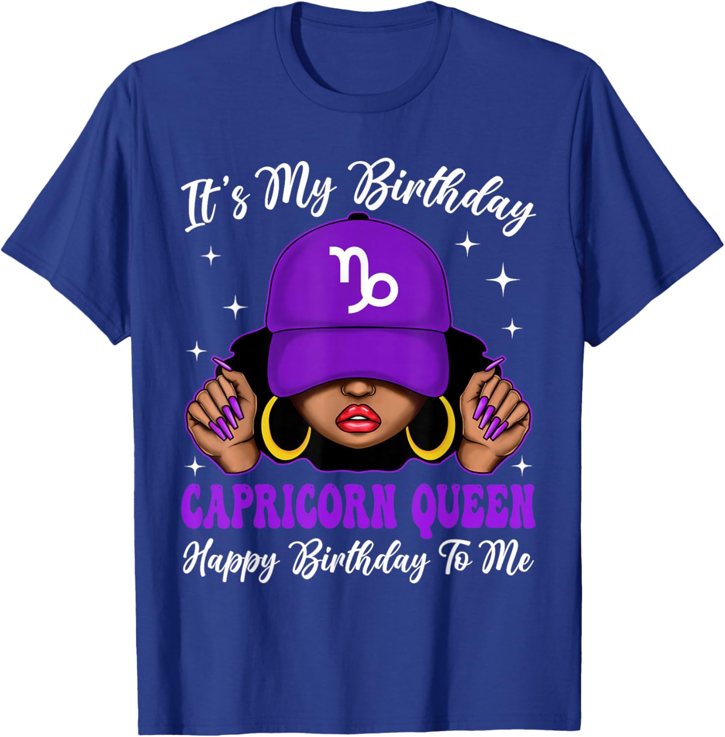 Capricorn Queen African American Black Woman Purple Cap T-Shirt - T-Shirt | Royal