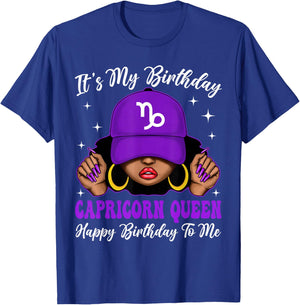Capricorn Queen African American Black Woman Purple Cap T-Shirt - T-Shirt | Royal