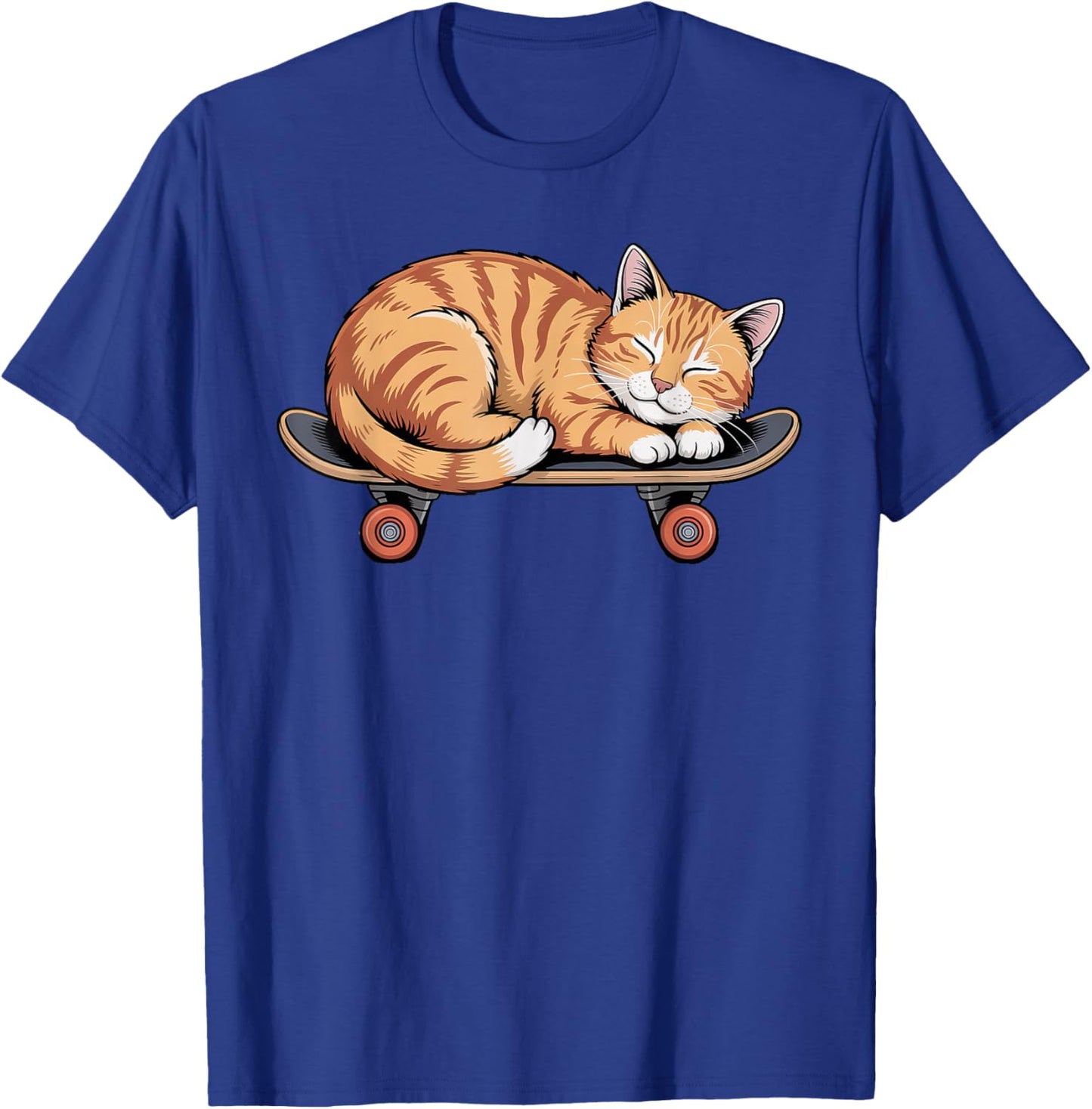 Funny Orange Cat Sleeping On A Skateboard Skateboarding T-Shirt - T-Shirt | Royal