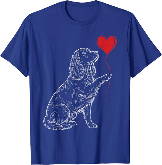 Cocker Spaniel Dog Art Holding Heart Valentines T-Shirt - T-Shirt | Royal