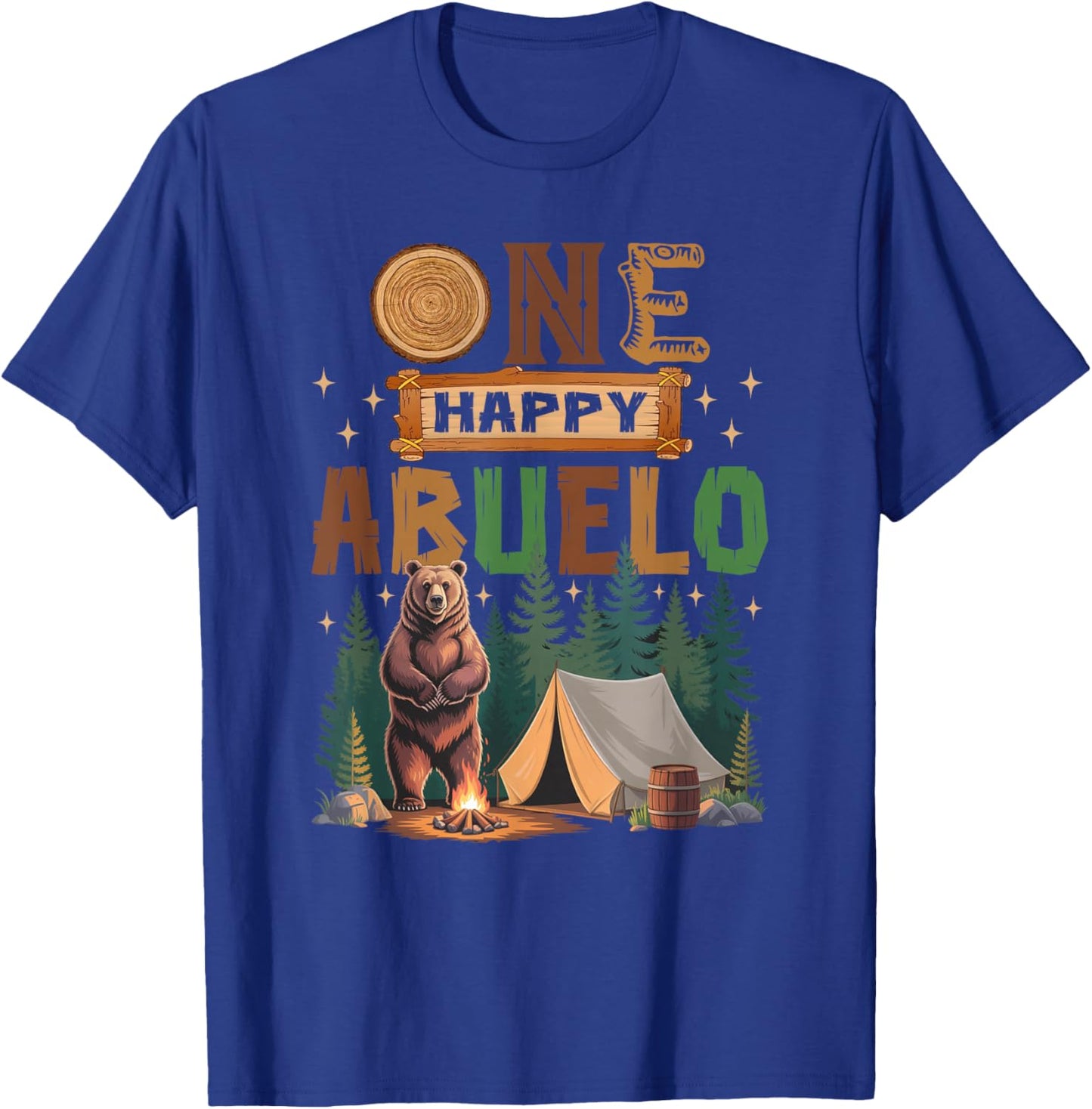 One Happy Abuelo Camper 1St Birthday Camping Bear T-Shirt - T-Shirt | Royal