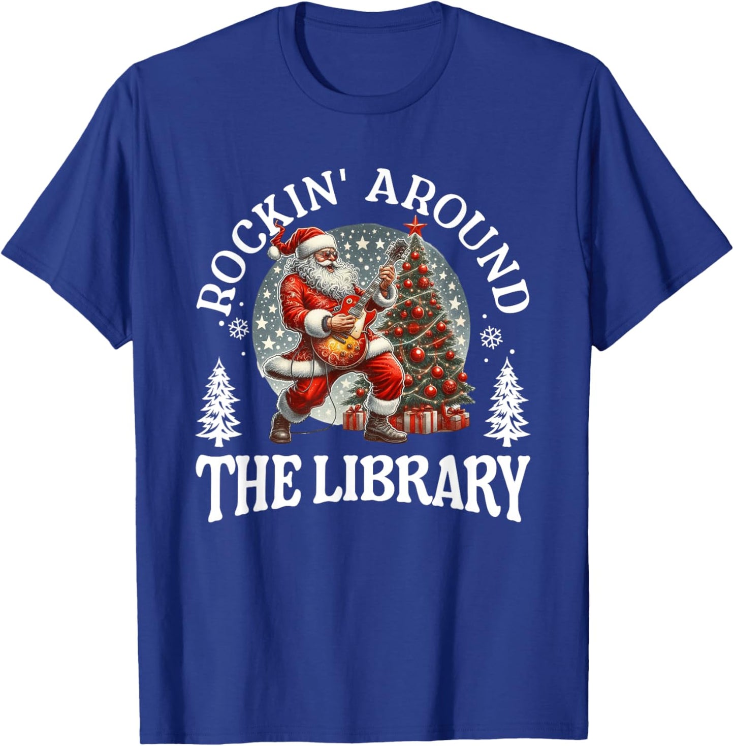 Rockin’ Around The Library Christmas Graphic T-Shirt - T-Shirt | Royal