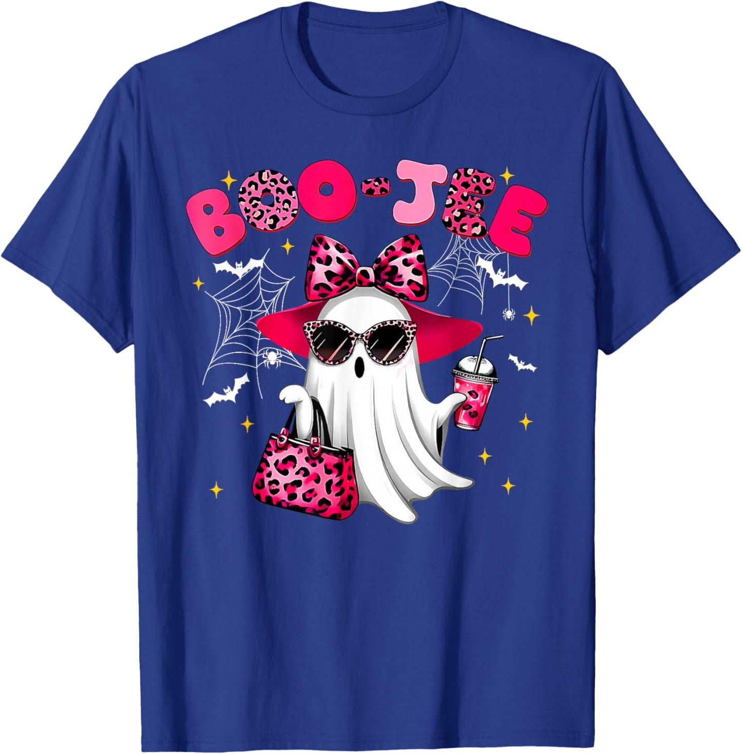 Cute Boo JEE Ghost Halloween Pink Leopard Bow Ghost T-Shirt - T-Shirt | Royal