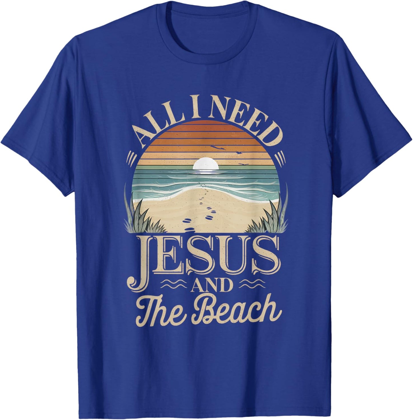 All I Need Jesus and The Beach Funny Christian Sun Vacation T-Shirt - T-Shirt | Royal