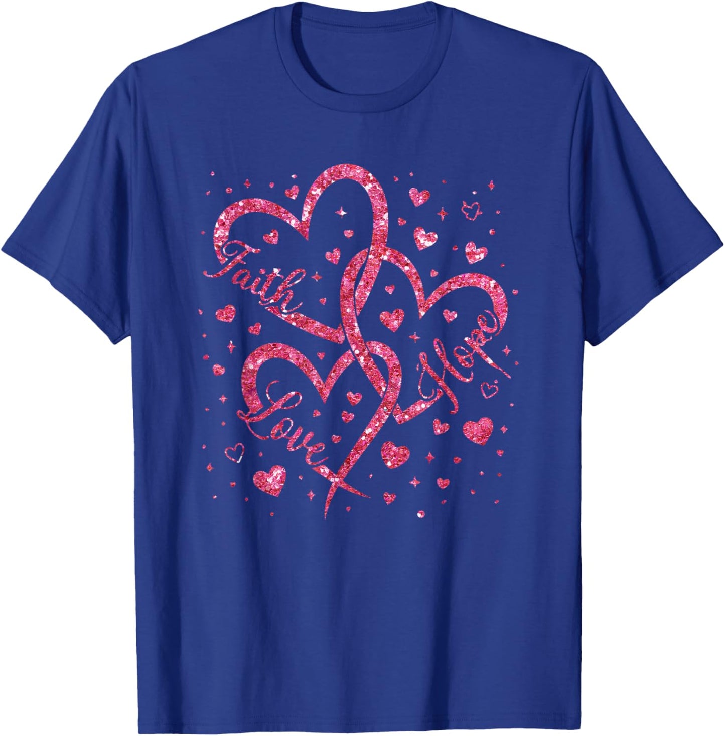 Christian Faith Hope Love Hearts Religious Valentine Day T-Shirt - T-Shirt | Royal