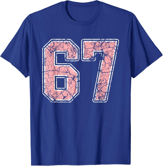 Number 67 Numbered Uniform Sports Jersey Team 67th Birthday T-Shirt - T-Shirt | Royal