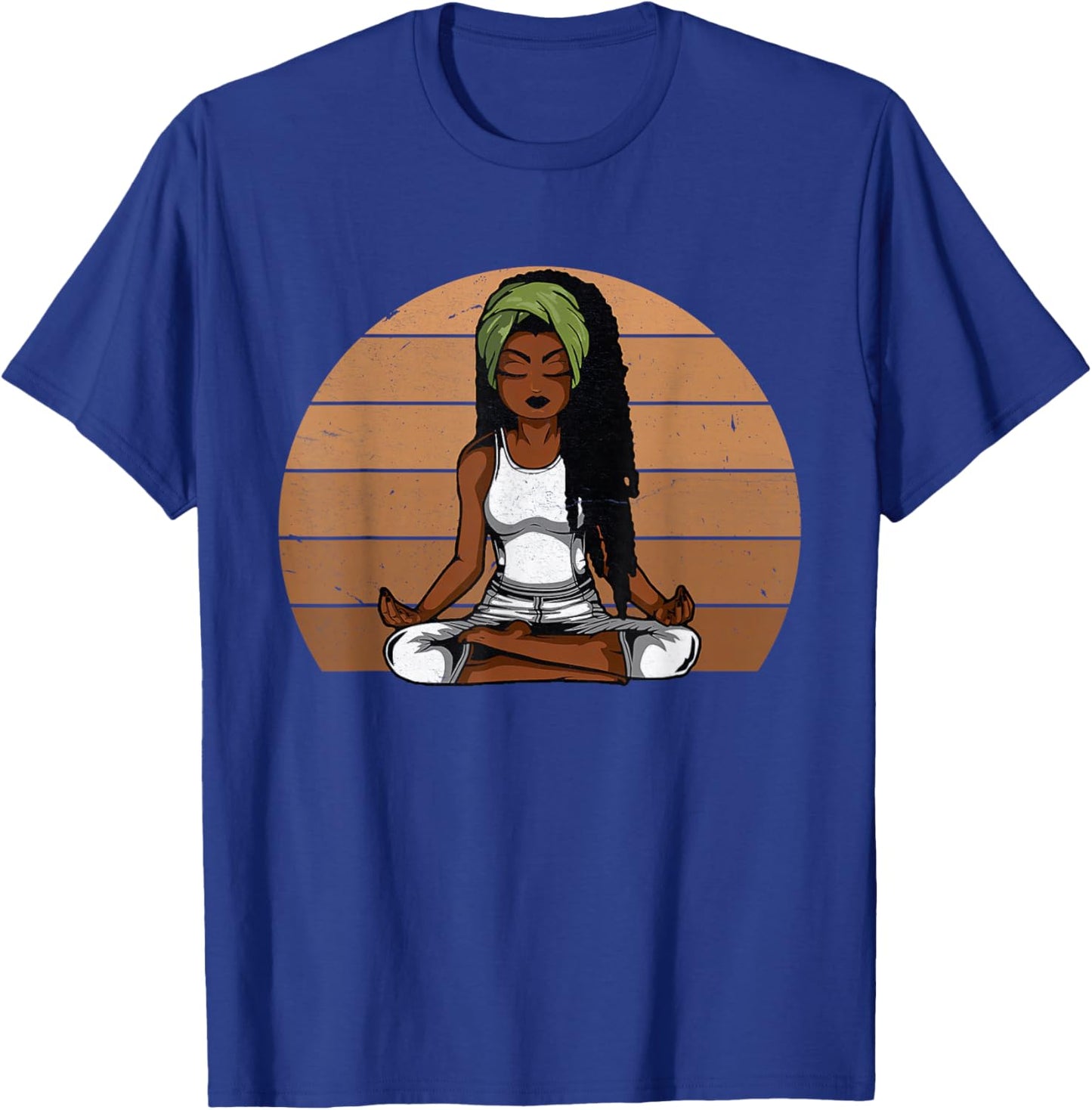 Afro Woman Meditating Yoga Vintage Black History Month T-Shirt - T-Shirt | Royal