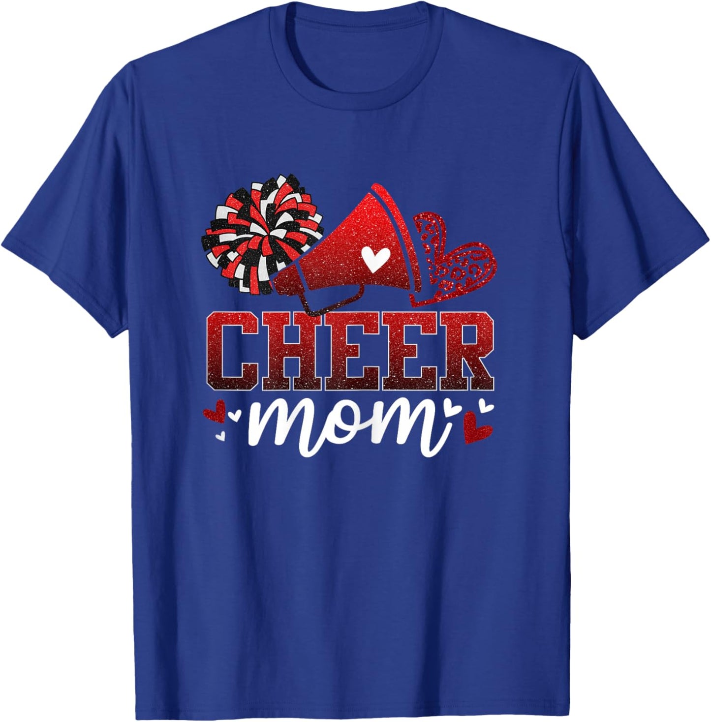 Football Cheer Mom Red Black Pom Leopard Cheerleader T-Shirt - T-Shirt | Royal