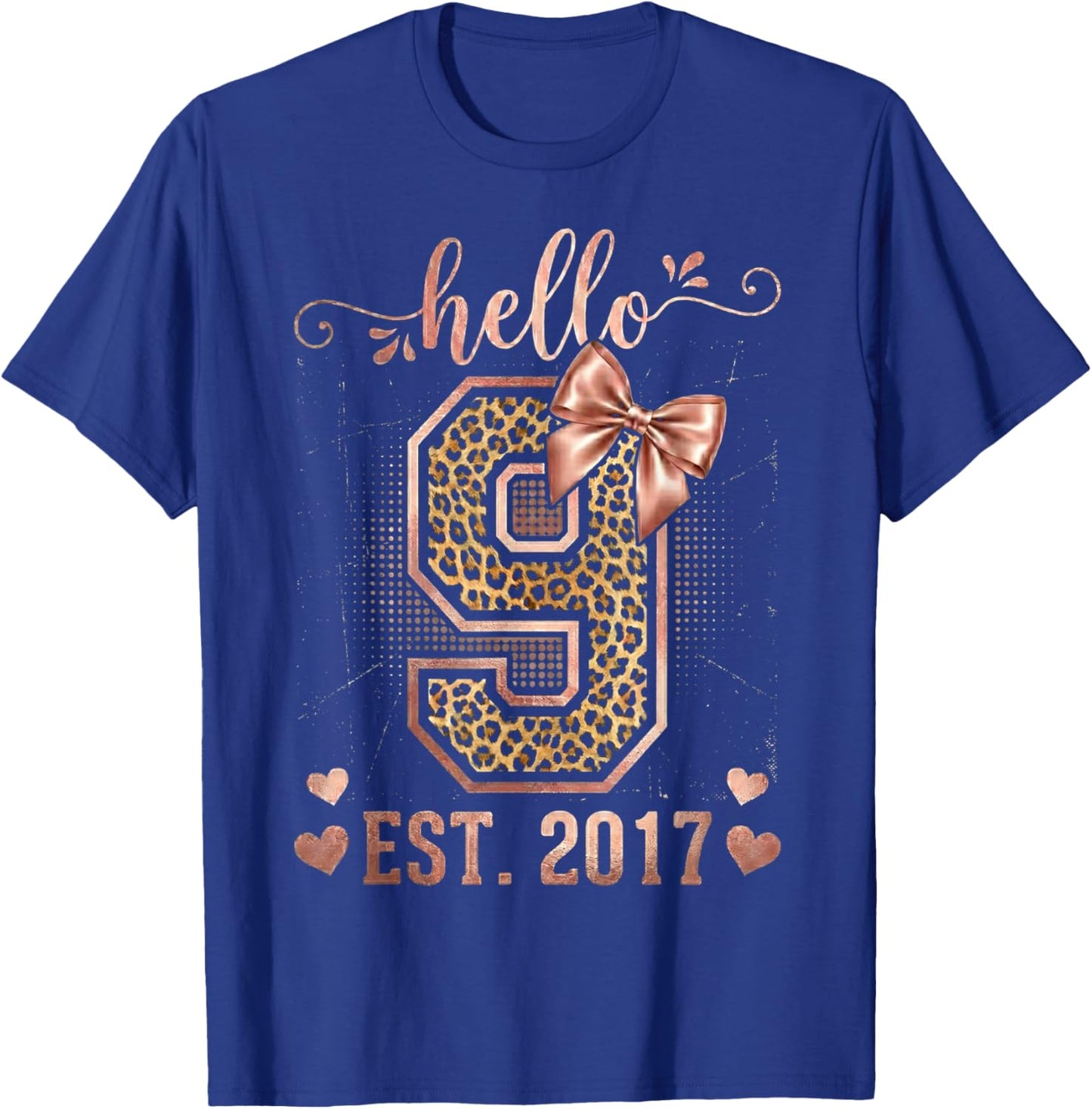 Hello Ninne EST 2017 9th Birthday Coquette 9 Year Leopard T-Shirt - T-Shirt | Royal