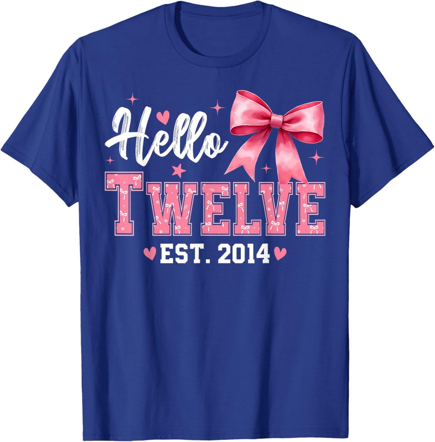 Hello Twelve Est 2014 Coquette Bow 12th Birthday Girl T-Shirt - T-Shirt | Royal
