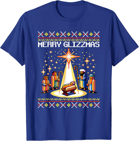 Merry Glizzmas Tacky Funny Merry Christmas Hotdogs T-Shirt - T-Shirt | Royal