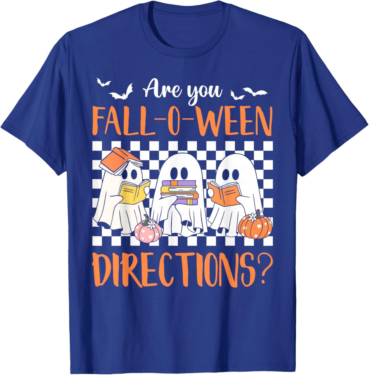 Retro are You Fall O Ween Directions Teacher Halloween Ghost T-Shirt - T-Shirt | Royal