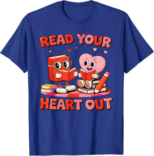 Read Your Heart Out Valentine Reading Book Girl Kid Teacher T-Shirt - T-Shirt | Royal