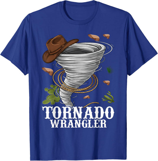 Tornado Wrangler Bold Western Cowboy Graphic Vintage T-Shirt - T-Shirt | Royal