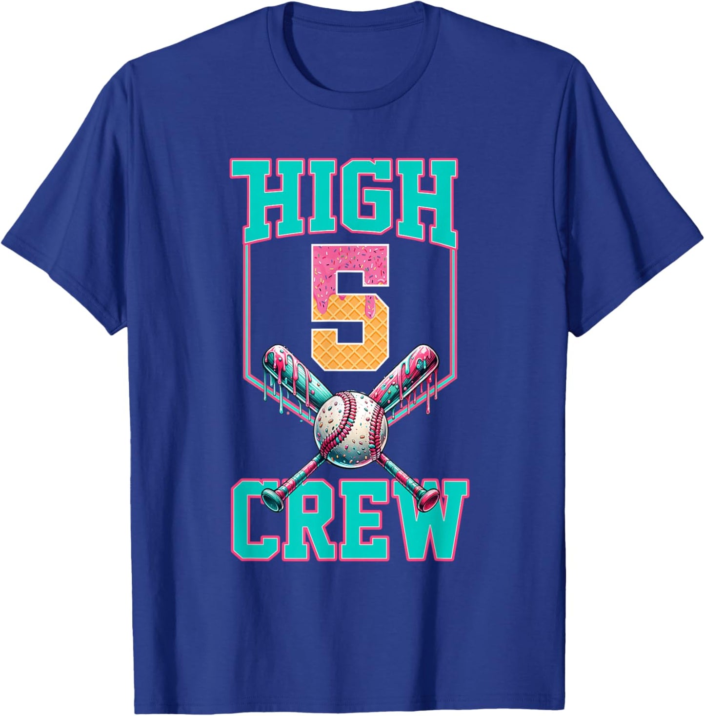 Hi 5 Birthday Party Decorations for Boy Baseball Drip 5th T-Shirt - T-Shirt | Royal