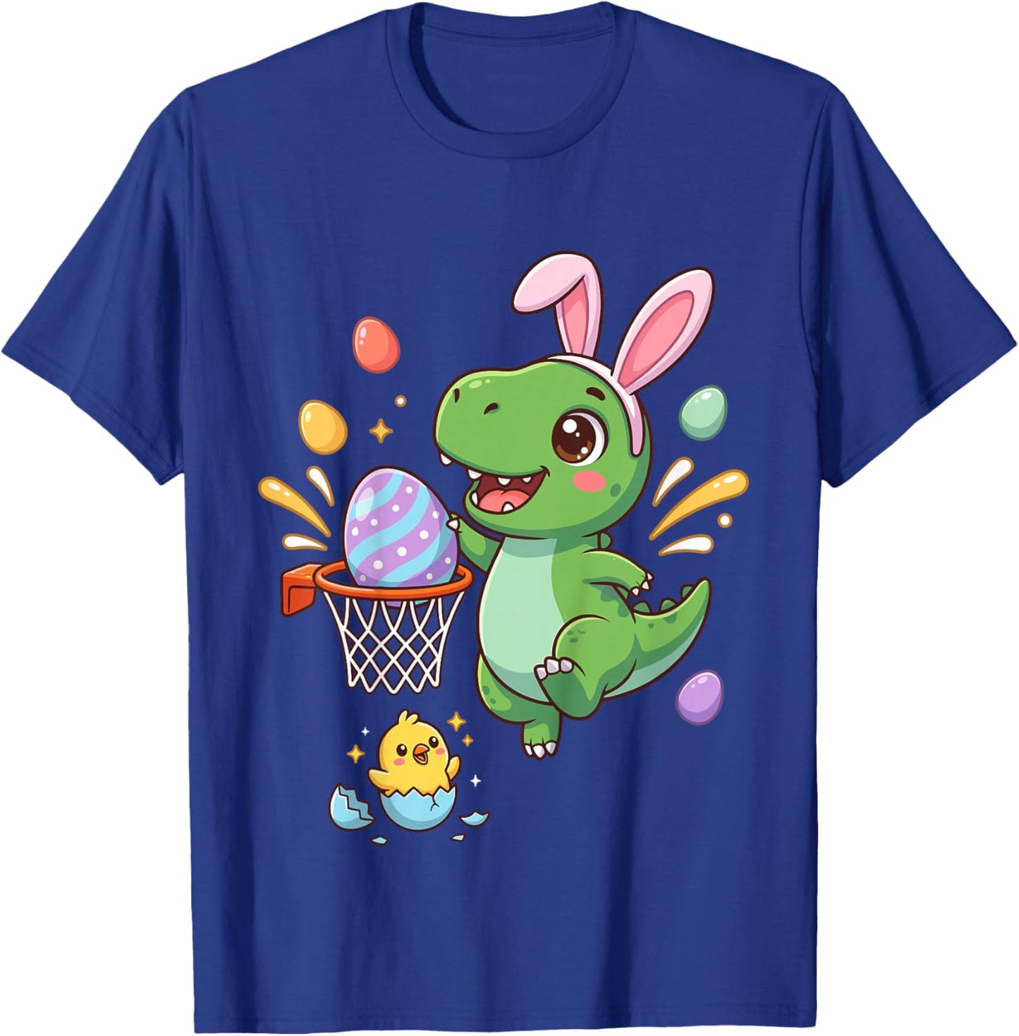 Dino Bunny Happy Funny Egg Toddler Kids Outfit Boys Easter T-Shirt - T-Shirt | Royal