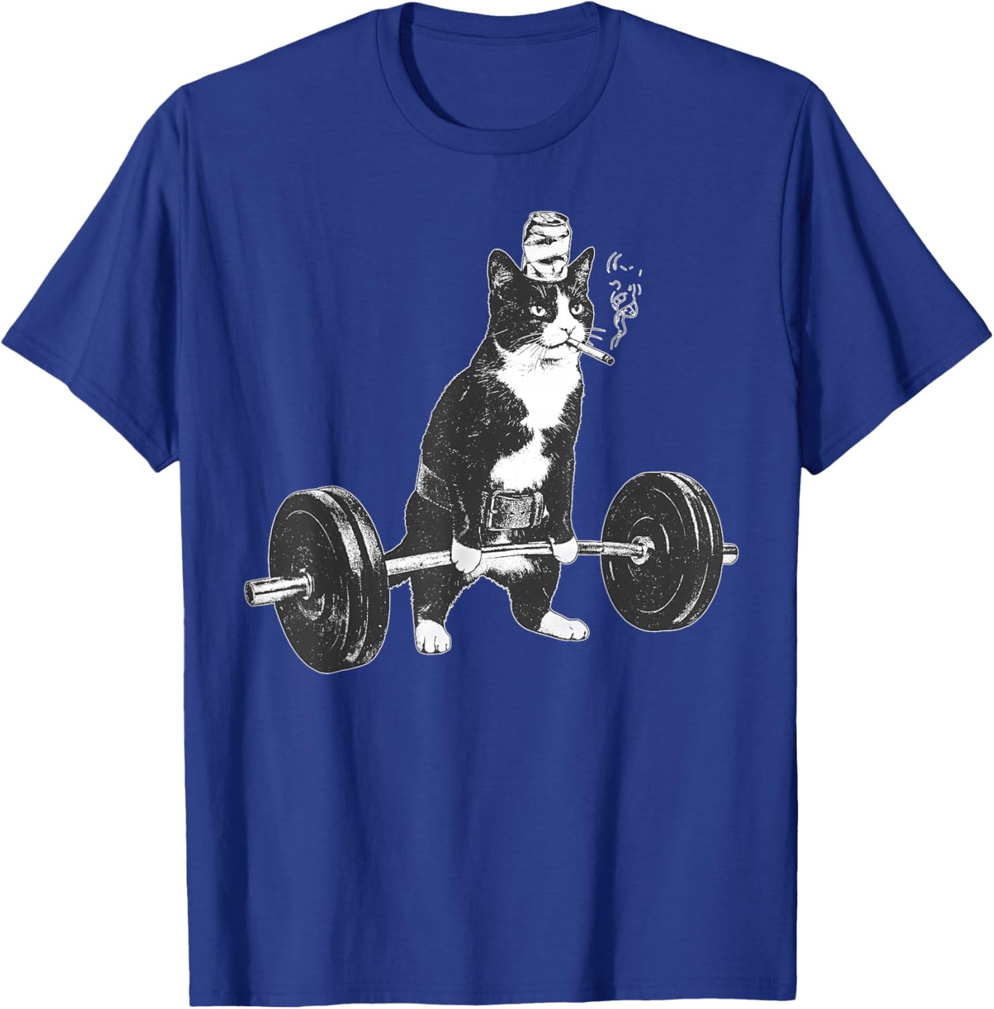 Weightlifting Tuxedo Cat Vintage Kitten Smoking Cigarette T-Shirt - T-Shirt | Royal