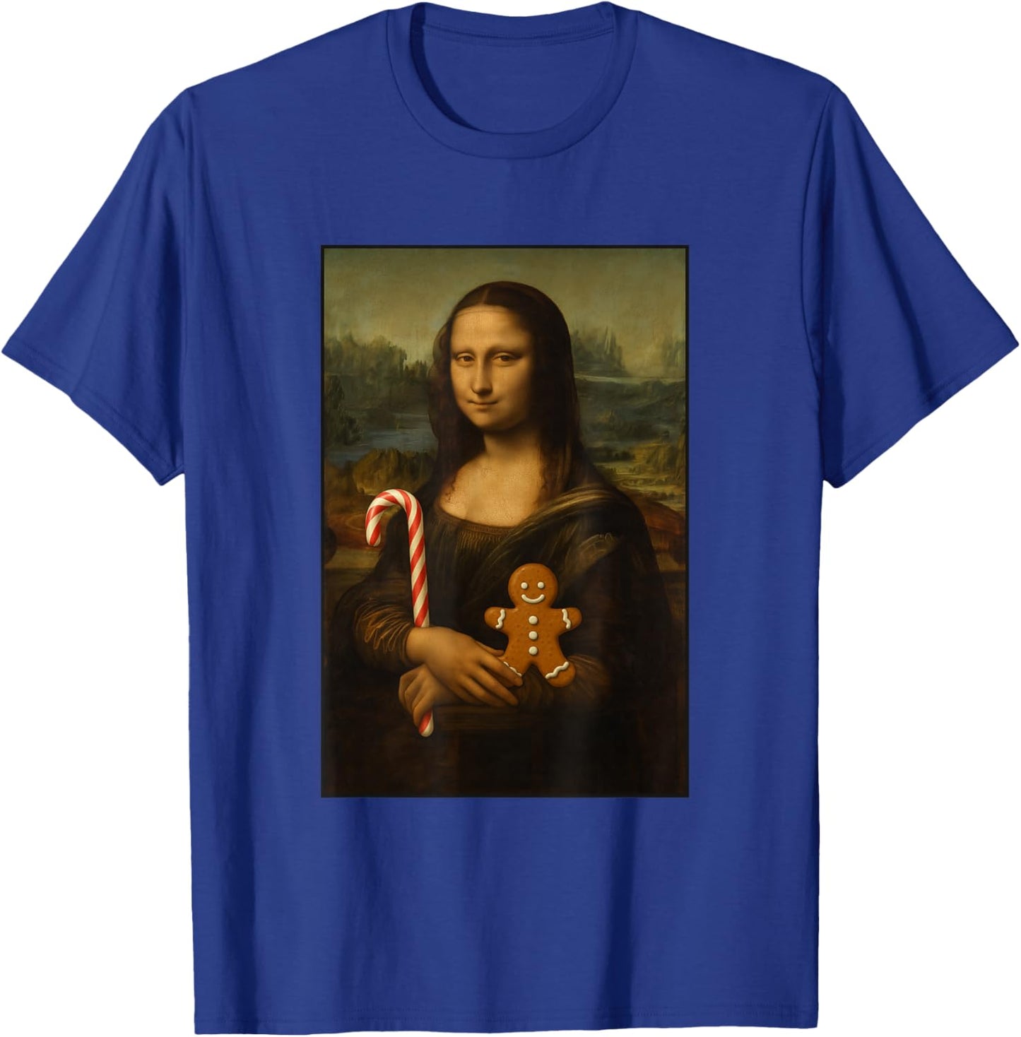 Mona Lisa Candy Gingerbread Cane Funny Christmas Art T-Shirt - T-Shirt | Royal