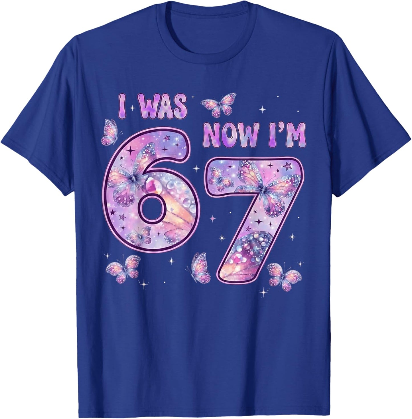 Butterfly 7th Birthday I was 6 Now I'm 7 Birthday Girl Kids T-Shirt - T-Shirt | Royal