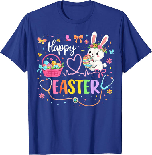 Happy Easter Day Nursing Bunny Ears Egg Nurse Stethoscope T-Shirt - T-Shirt | Royal