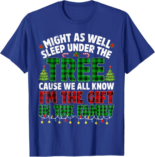 Funny Might As Well Sleep Under Tree Christmas Family Kids T-Shirt - T-Shirt | Royal