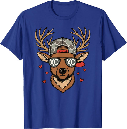 XOXO Valentine Buck Camo Deer Retro Hunting Boys Cap Men Boy T-Shirt - T-Shirt | Royal