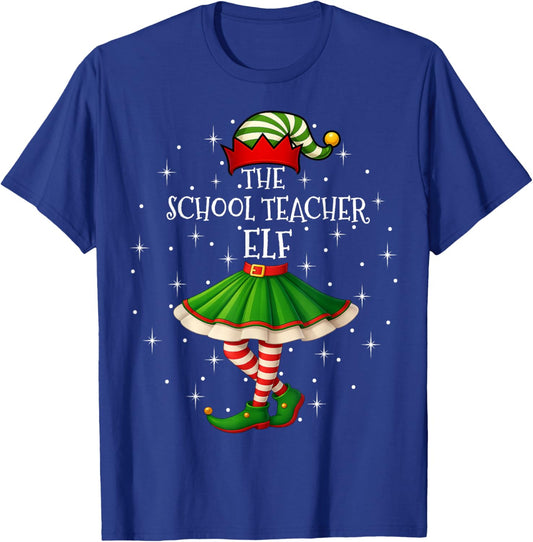 Xmas Family Women Girls Mom School Teacher Elf Christmas T-Shirt - T-Shirt | Royal