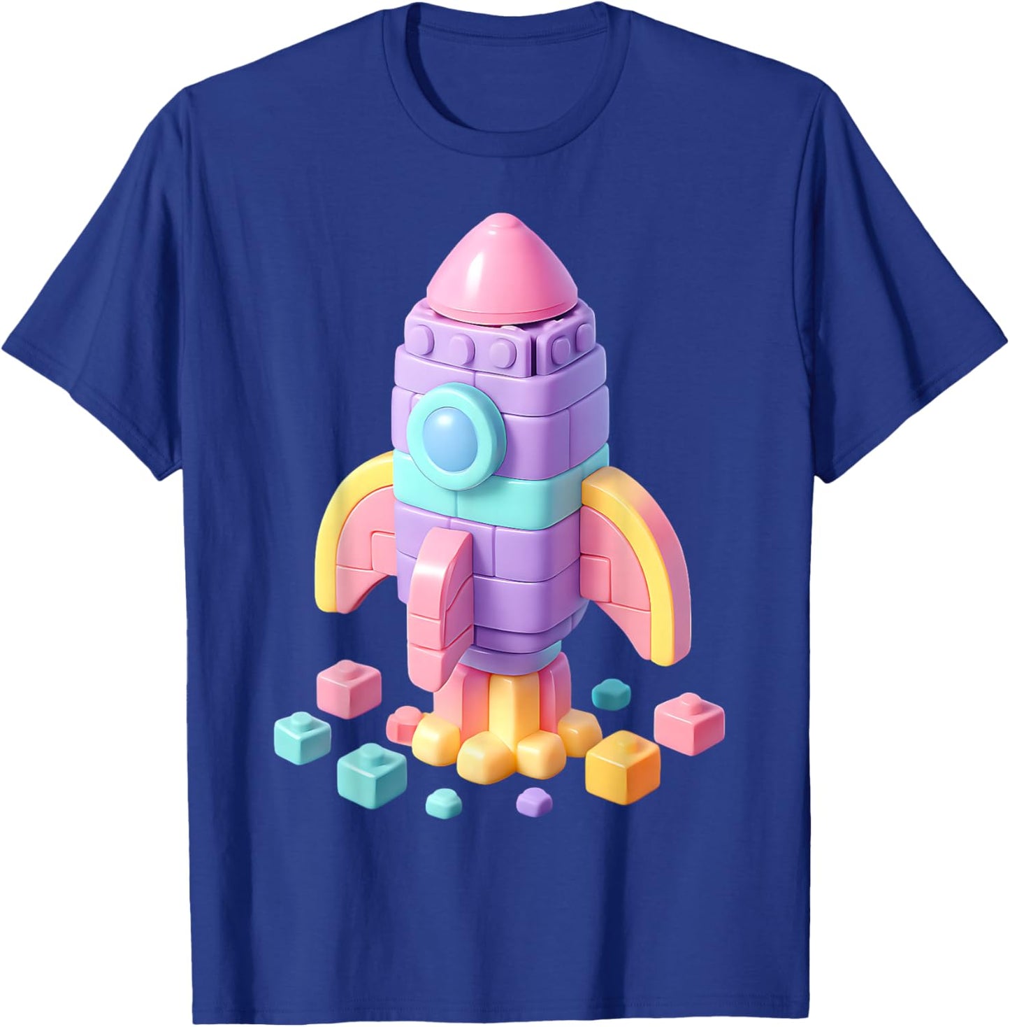 Block Builder Bricks Rocket Ship Brick Construction Toys T-Shirt - T-Shirt | Royal