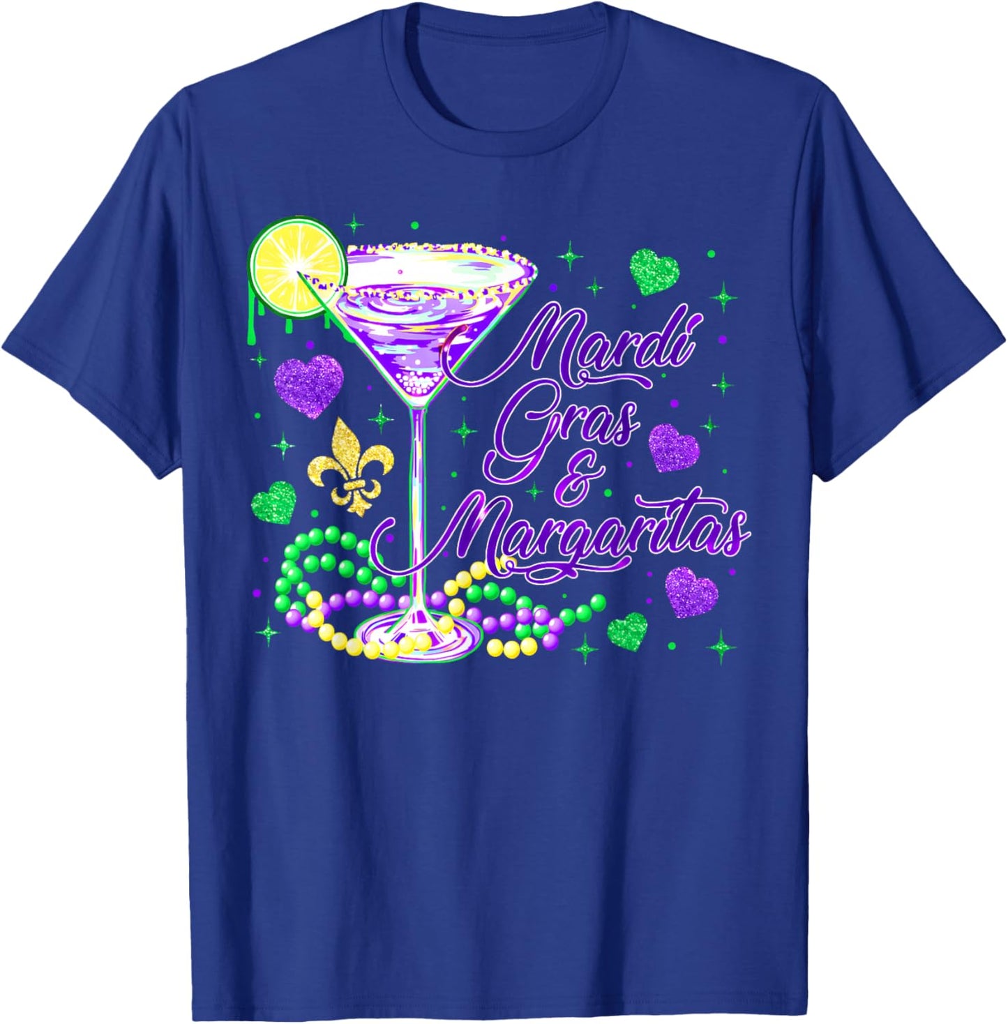 Mardi Gras Margaritas Carnival Beads Cocktail Drinking Party T-Shirt - T-Shirt | Royal
