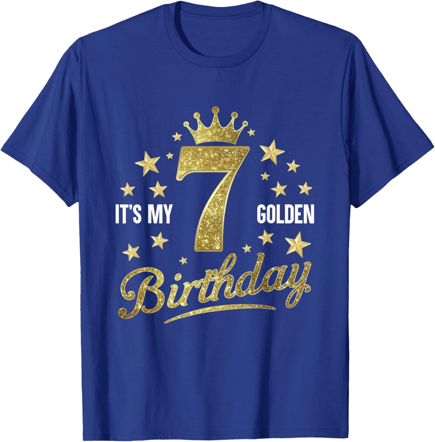 It's My 7th Golden Birthday 7 Year Old Bday Kids Groovy T-Shirt - T-Shirt | Royal