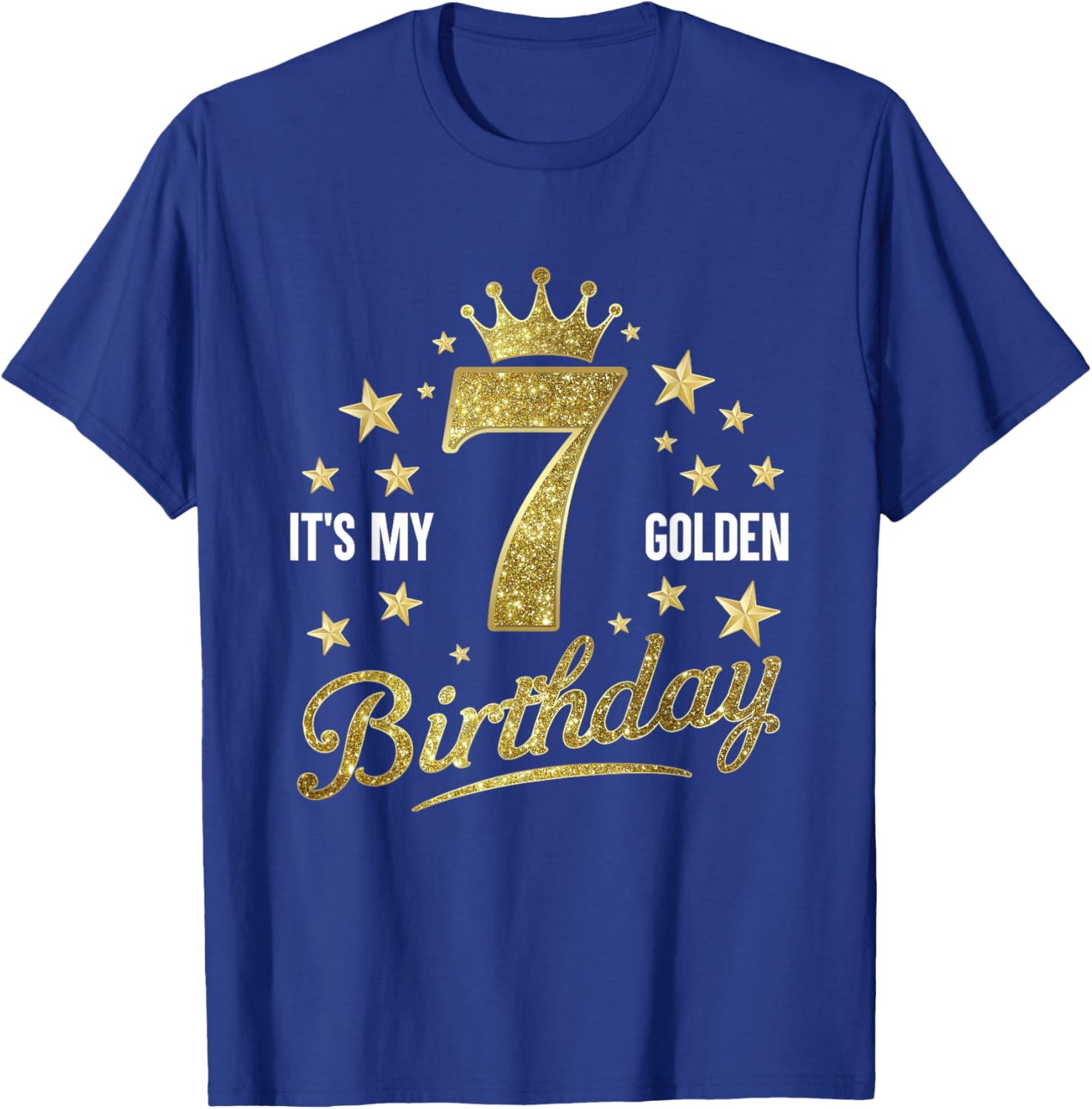 It's My 7th Golden Birthday 7 Year Old Bday Kids Groovy T-Shirt - T-Shirt | Royal