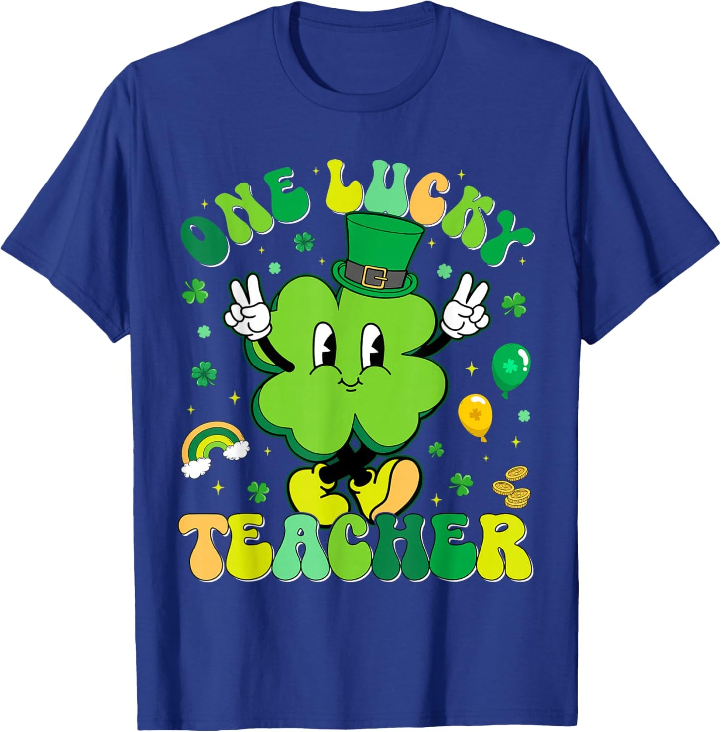 One Lucky Teacher Shamrock Retro Funny St Patricks Men Women T-Shirt - T-Shirt | Royal