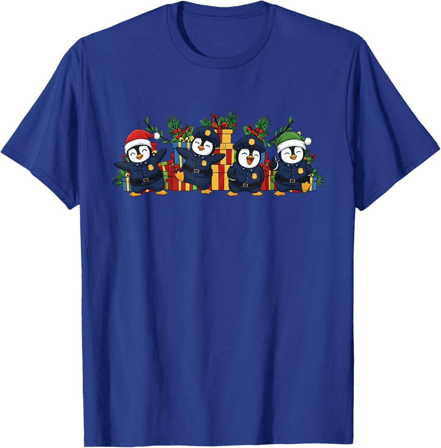 Dancing Police Officer Penguins Christmas Cop Funny Holiday T-Shirt - T-Shirt | Royal