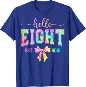 Hello Eight EST 2018 8th Birthday Coquette 8 Year Old Girl T-Shirt - T-Shirt | Royal