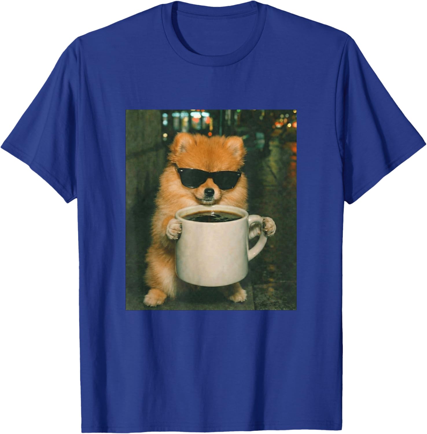 Funny Pomeranian Drinking Coffee Meme Retro Urban Gen Z T-Shirt - T-Shirt | Royal