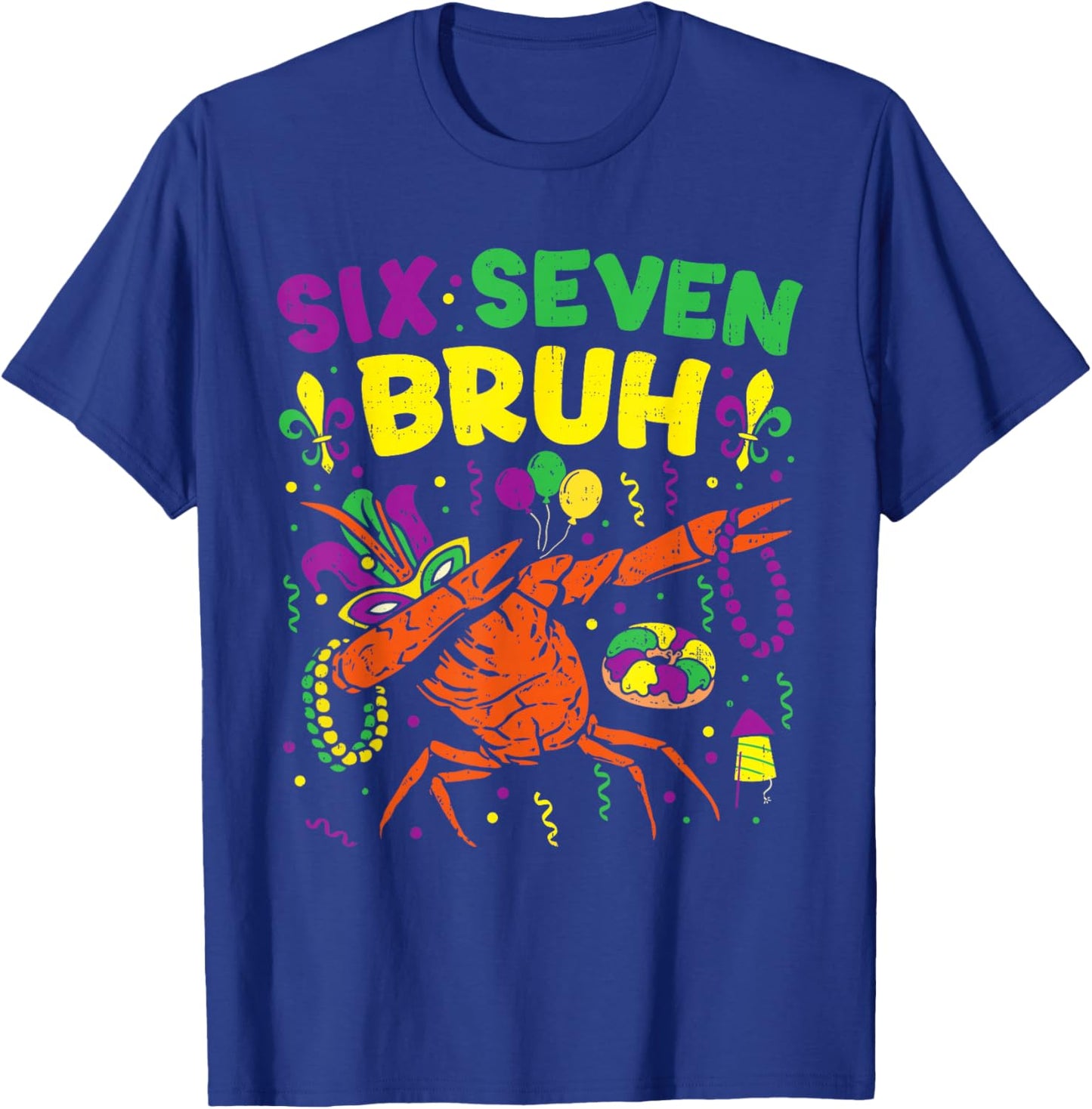 Boy Mardi Gras Six Seven Bruh Dabbing Crawfish Beads Kids T-Shirt - T-Shirt | Royal