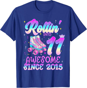 Rolling Into 11 Year Old 11th Birthday Girl Roller Skating T-Shirt - T-Shirt | Royal