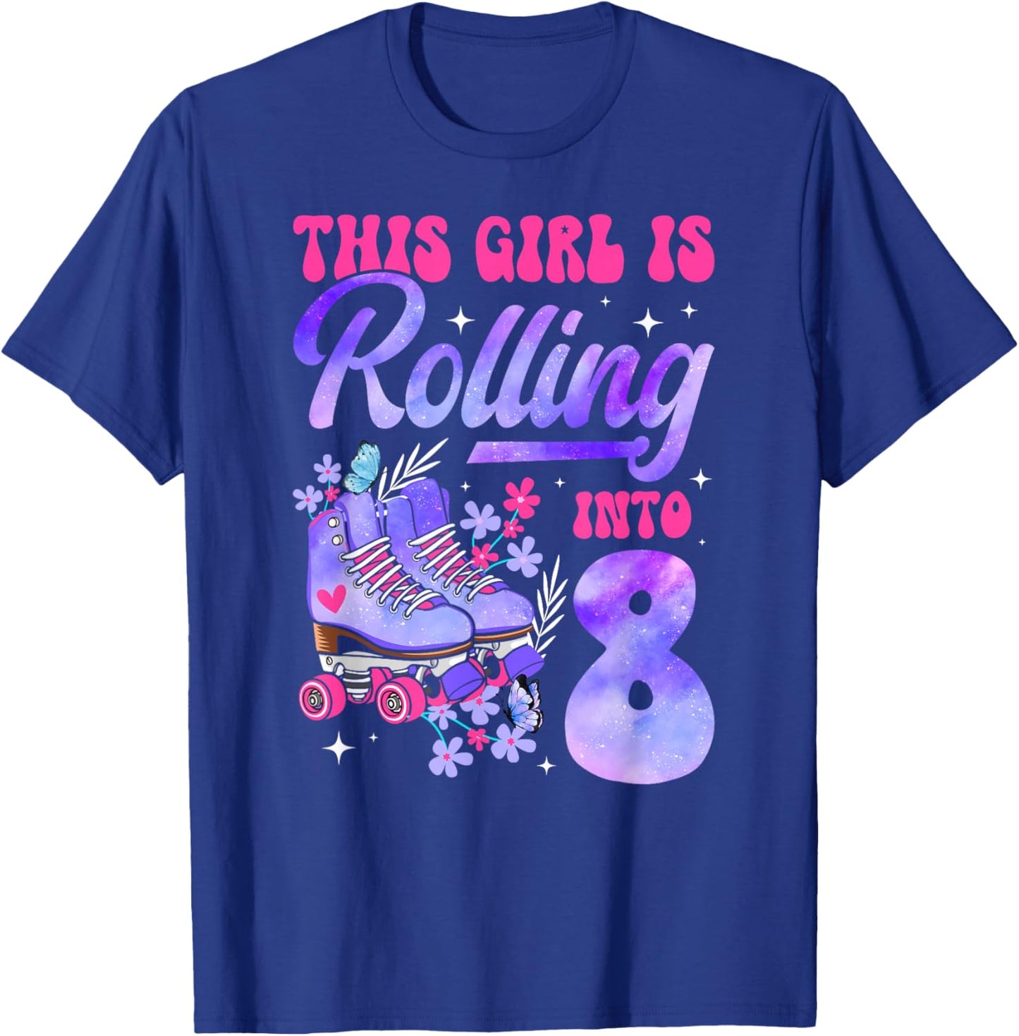 8th Roller Skate Birthday Eight Year Old Roller Skating Girl T-Shirt - T-Shirt | Royal