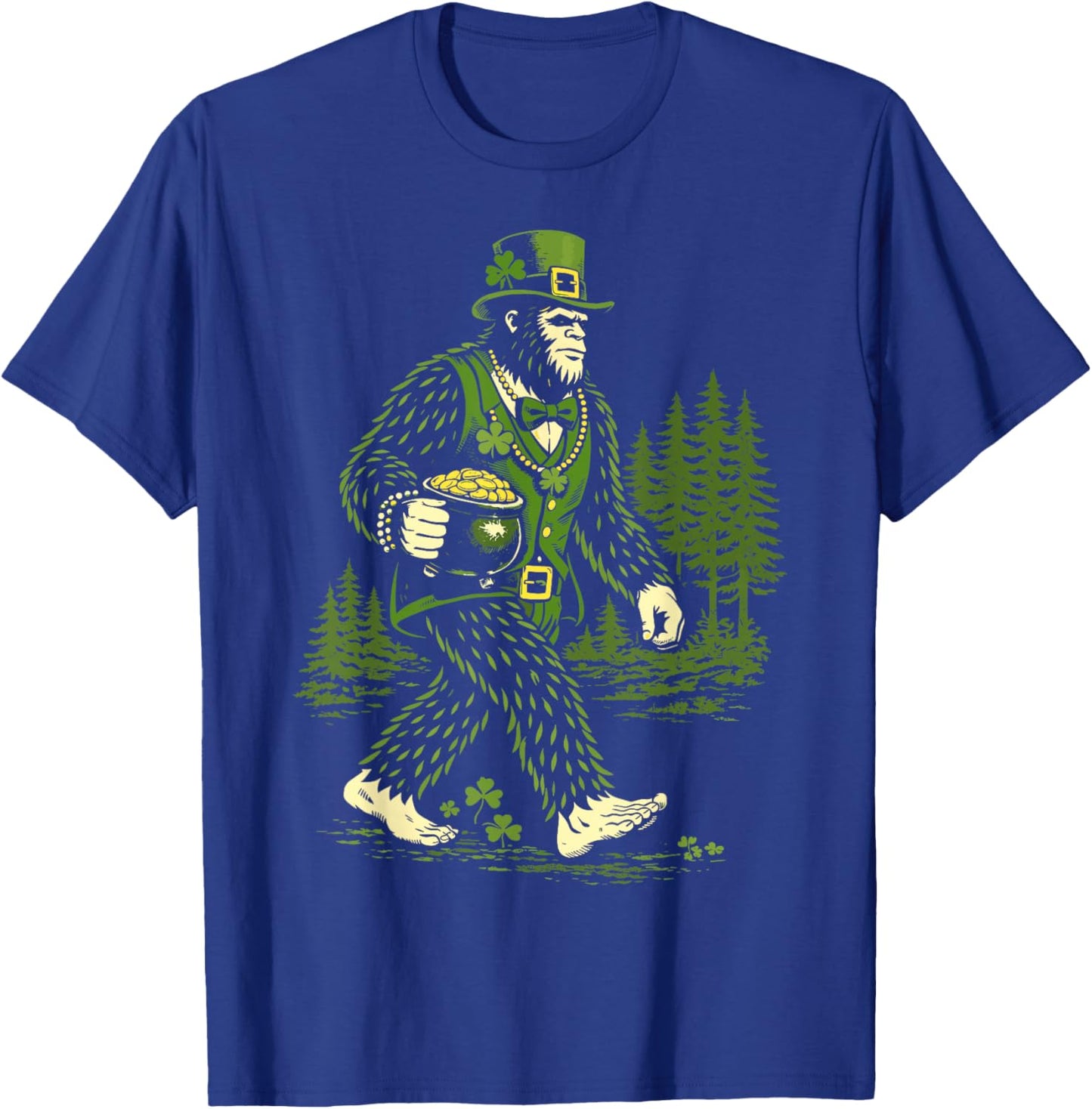 Bigfoot St Patrick's Day Shamrock Sasquatch Leprechaun T-Shirt - T-Shirt | Royal